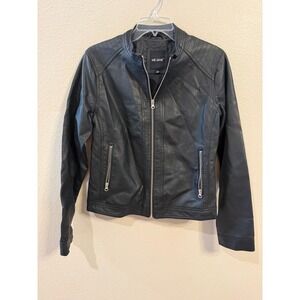 Me Jane Moto Jacket Women Size L Black Excellent Faux Leather Zip Up Quilted